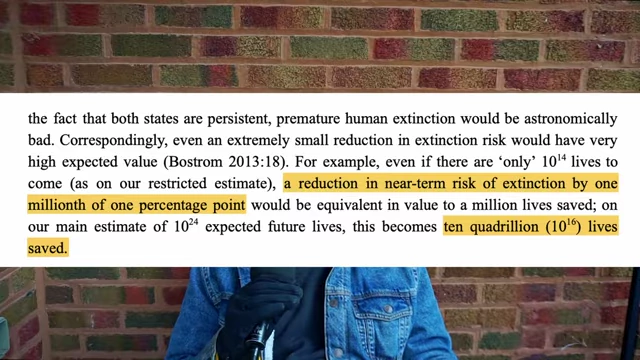 A quote from MacAskill on the immense value of reducing extinction risk