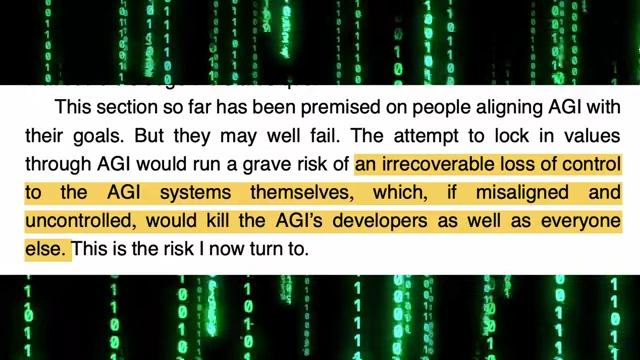 A quote from MacAskill's book on the risk of an 'irrecoverable loss of control' to AGI systems