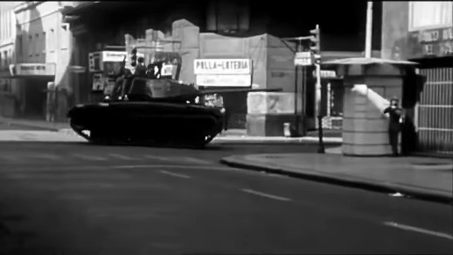 A tank on a city street