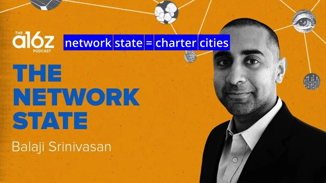 An image linking 'network state' to 'charter cities,' featuring Balaji Srinivasan