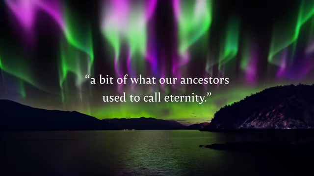A scenic view of aurora borealis with a quote about technology providing a 'bit of what our ancestors used to call eternity'