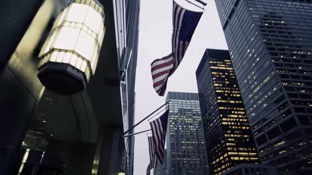 Skyscrapers with American flags