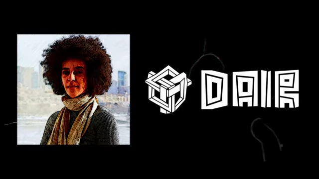Timnit Gebru alongside the logo for the Distributed AI Research Institute (DAIR)