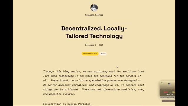 The title of an article, 'Decentralized, Locally-Tailored Technology'
