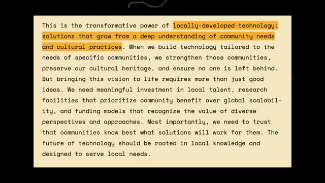 A quote on the 'transformative power of locally-developed technology'