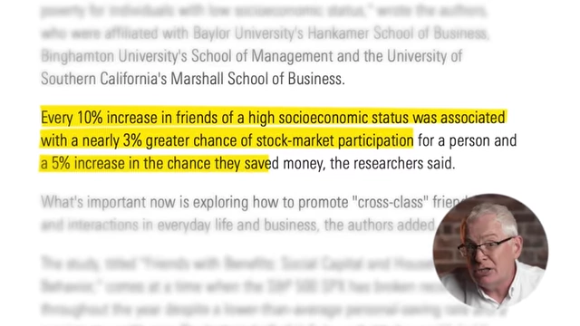 Study findings on the impact of wealthy friends on stock market participation and saving money