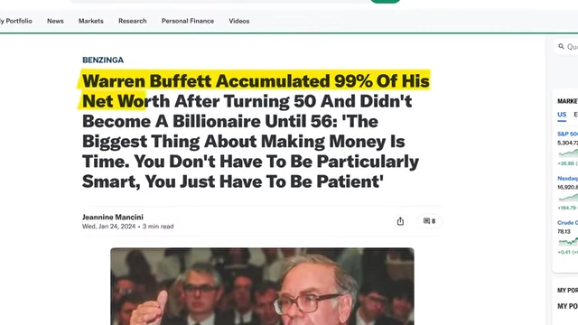 News article headline about Warren Buffett accumulating 99% of his net worth after turning 50