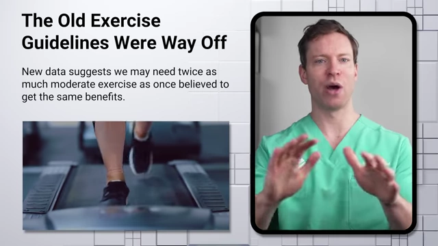 A slide titled "The Old Exercise Guidelines Were Way Off", indicating that current recommendations underestimated the amount of moderate exercise needed.