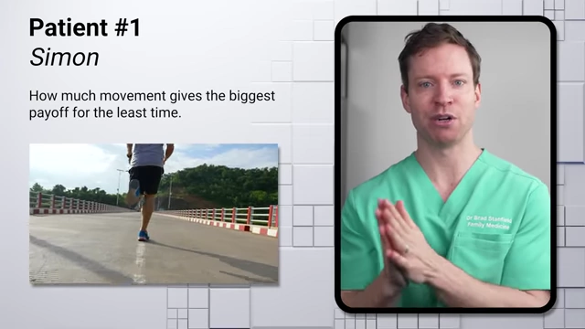 Patient example Simon, who aims to maximize health benefits with minimal time through efficient exercise.