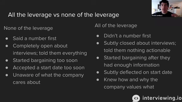 A comparison of having all the negotiation leverage versus none of it
