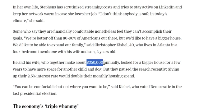 Christopher Kishel, earning $350,000 annually with his wife, highlights their inability to afford a larger home for their family due to housing costs.