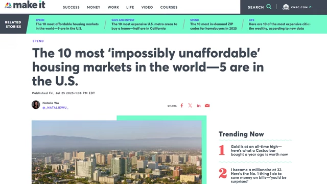 The 10 most 'impossibly unaffordable' housing markets in the world—5 are in the U.S.