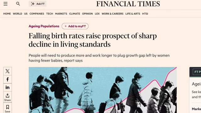 Falling birth rates raise prospect of sharp decline in living standards.