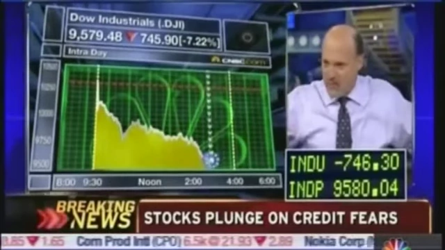 News footage showing a stock market plunge during the 2008 financial crisis.