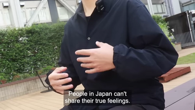An interviewee explains that Japanese people often can't share their true feelings, perhaps due to societal expectations.