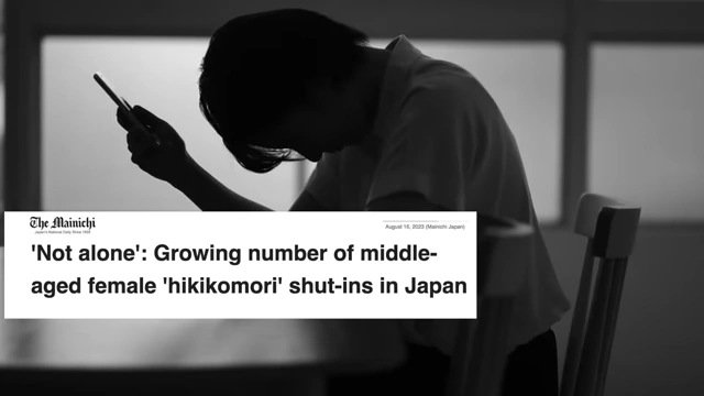 A newspaper headline reads "'Not alone': Growing number of middle-aged female 'hikikomori' shut-ins in Japan," highlighting the underreported issue of female social isolation.