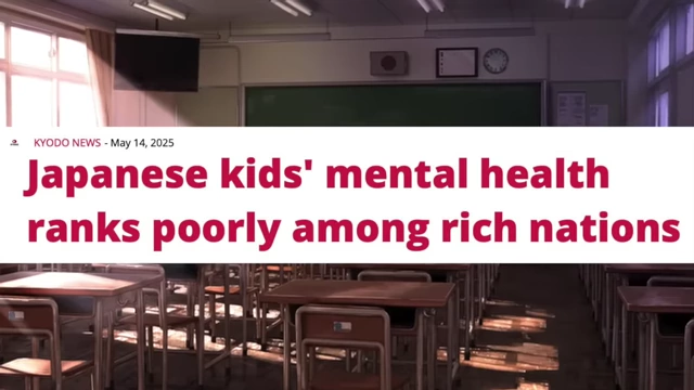 A newspaper headline reads "Japanese kids' mental health ranks poorly among rich nations," indicating a systemic issue affecting young people.