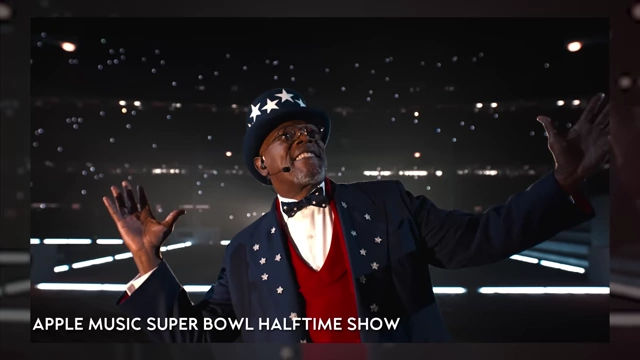 Samuel L. Jackson in Uncle Sam attire during the Super Bowl Halftime Show