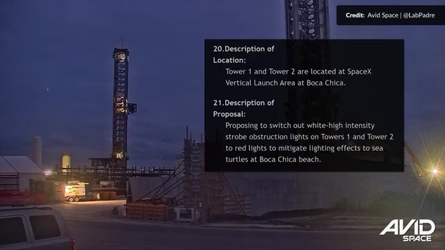 SpaceX proposal document to switch from white to red navigational lights to mitigate impact on local wildlife.