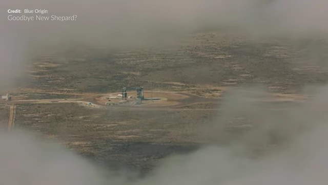 Blue Origin's New Shepard launch site appearing dormant, suggesting a pause in operations.