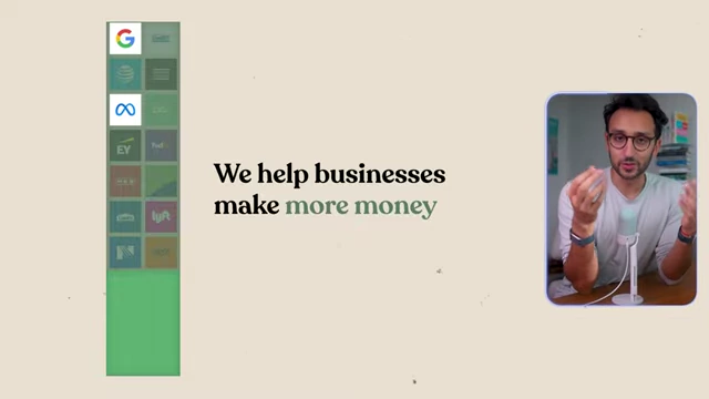 An image displaying the Google and Meta logos, accompanied by the statement: "We help businesses make more money," highlighting their B2B advertising revenue model.