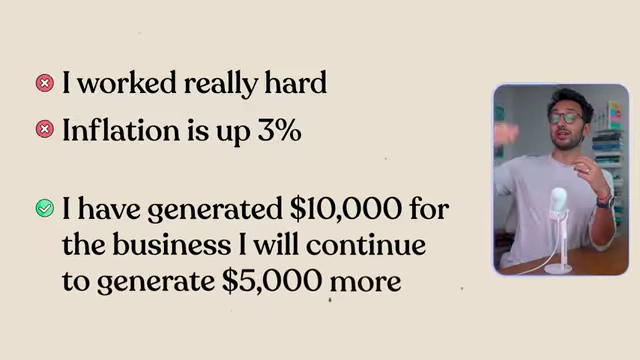 A visual showing a table with two columns, one for common reasons people ask for a raise ("I worked really hard," "Inflation is up") and another for a more effective, revenue-based approach ("I have generated $10,000 for the business I will continue to generate $5,000 more"), highlighting the power of quantifying value.