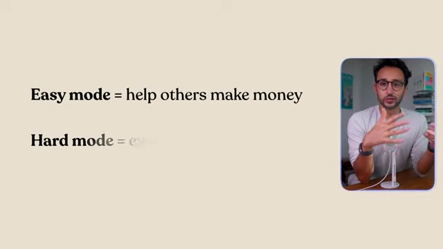An image illustrating that "Easy mode = help others make money" while "Hard mode = everything else," defining the core premise of the video.