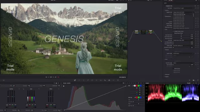 Genesis plugin interface, showing its integrated film negative and print stock options, highlighting its overall restricted control.
