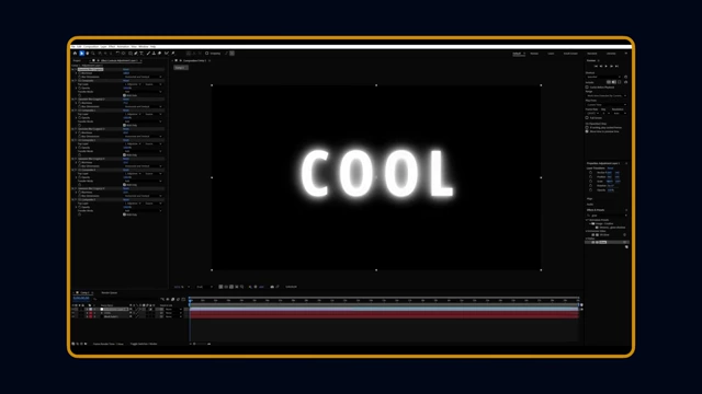 After Effects: Der Text "COOL" mit nachträglich angewendetem Glühen-Effekt