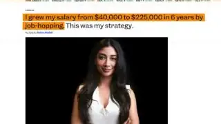 A screenshot of an article featuring Janelle Romero, an employment attorney, with the headline "I grew my salary from $40,000 to $225,000 in 6 years by job-hopping. This was my strategy."
