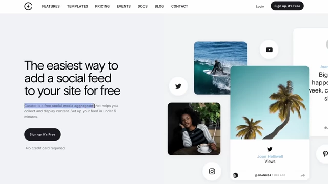 Screenshot of Curator.io website, a social media aggregator