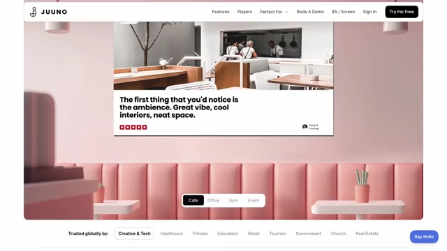 Screenshot of Juno.co website, a digital signage platform
