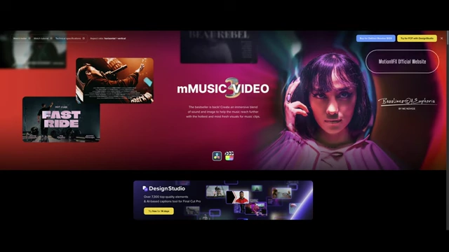 The mMusic Video 3 plugin website, highlighting its features for creating dynamic music videos and artistic films.