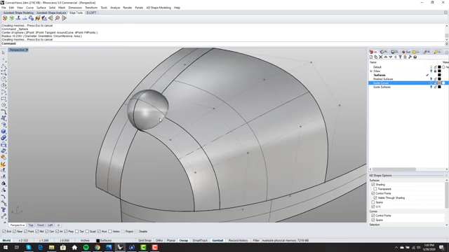 A sphere is used to create an even setback, transforming a three-sided hole into a four-sided one.