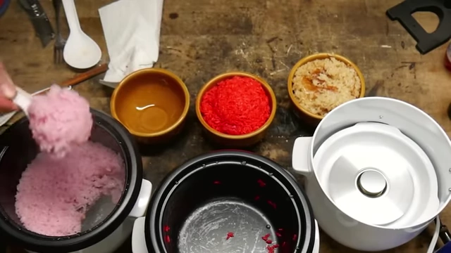 Cooked Gamer Supps (Joe Biden's Lean) rice, showing its pinkish-purple hue.