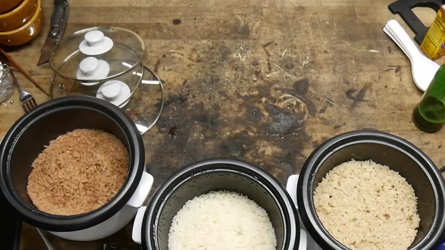 Cooked rice dishes from Round 2: Yoo-hoo (left), Sake (middle), and Pilk (right).