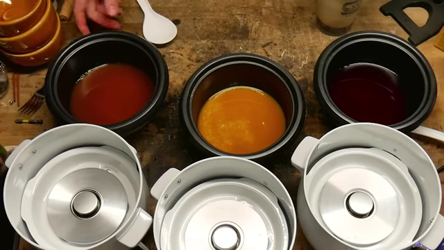 Rice cookers prepared with red wine, hot sauce, and instant coffee mixtures.