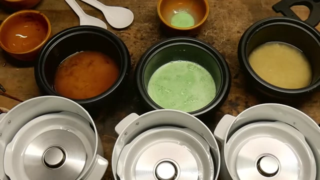 Rice cookers prepared with Malort, Shamrock Shake, and cigarette water for the final round.