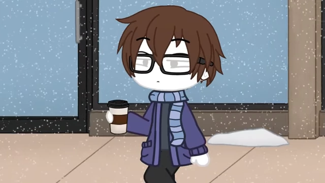 A person's glasses are completely fogged while drinking hot cocoa in a snowy environment.