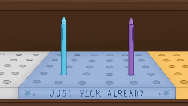 Two pens are displayed with the text "JUST PICK ALREADY", humorously representing the struggle of making a decision.