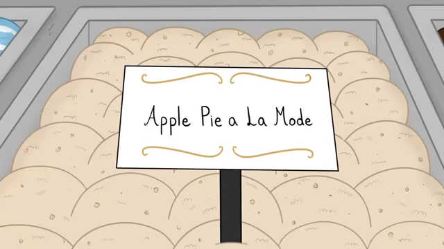 A close-up of "Apple Pie a La Mode" ice cream, an example of the unique flavors.