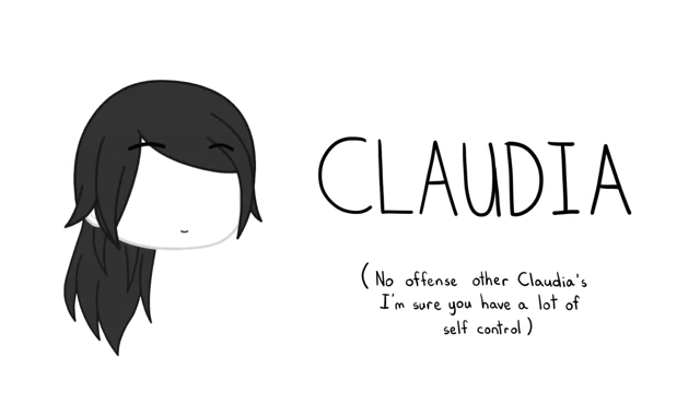 A caption introduces "Claudia" with a disclaimer, noting her lack of self-control.