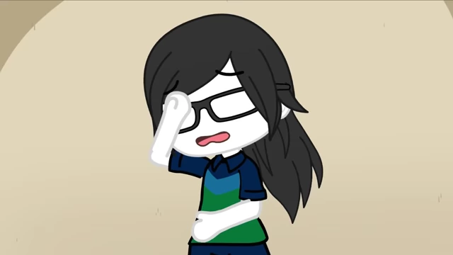 Claudia exaggerating a headache from wearing prescription glasses.