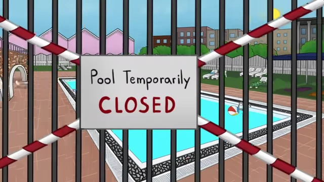 A "Pool Temporarily CLOSED" sign, indicating the speaker's current inability to go swimming.