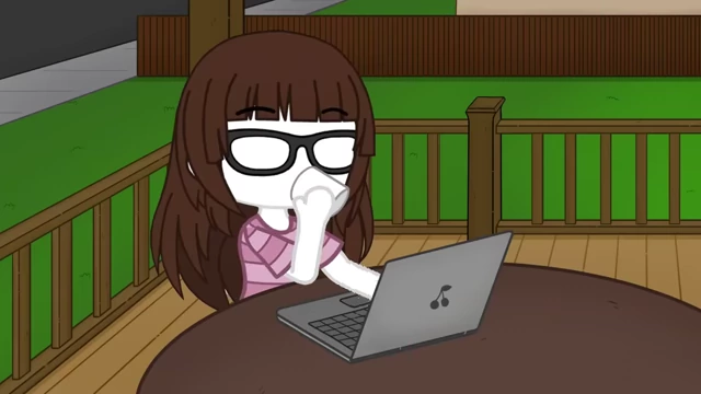 A person comfortably drinking coffee on a summer morning, with clear glasses.