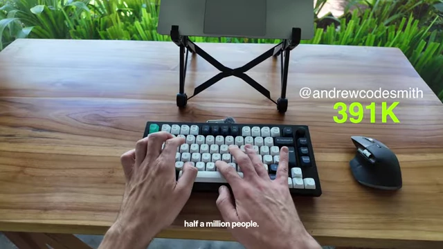 The presenter's social media handle @andrewcodesmith is displayed above a following count of 391K, indicating his significant online presence.