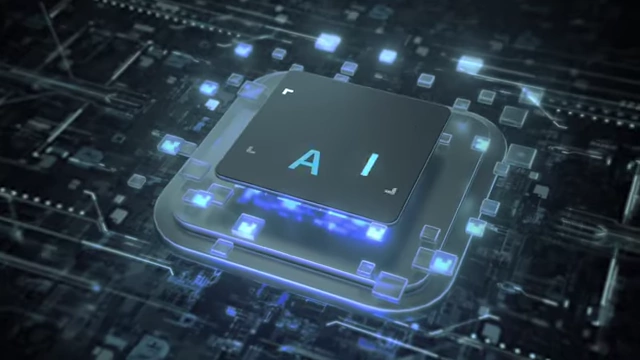 An abstract graphic of a circuit board with a central chip labeled "AI," symbolizing artificial intelligence in the context of coding.
