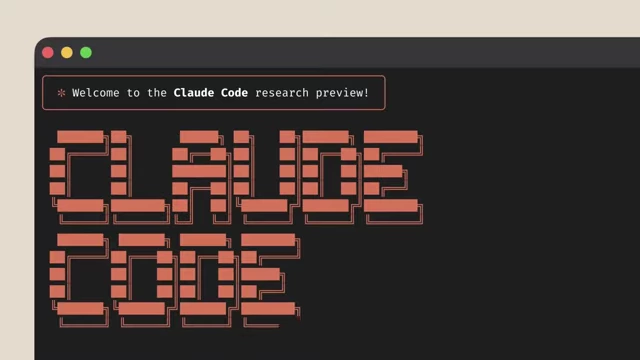 The "Claude Code" logo, styled with pixelated orange block letters, is shown on a dark background, representing an AI coding research preview.