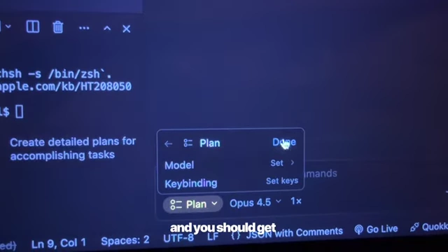 A terminal window shows a "Plan" button and options for "Model" and "Keybinding," indicating a planning mode within a coding assistant where users can get AI to break down tasks.