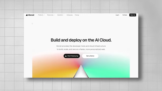 The Vercel website homepage features the tagline "Build and deploy on the AI Cloud," highlighting its platform for building, scaling, and securing web applications.